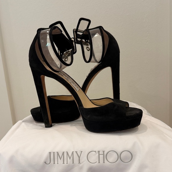 Jimmy Choo Shoes - Jimmy Choo Black Suede Platform Ankle-Strap Sandals